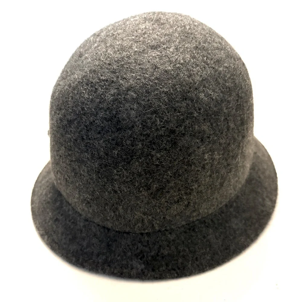 FASHION HATS Elegant Gray Wool Cloche Flower Hat